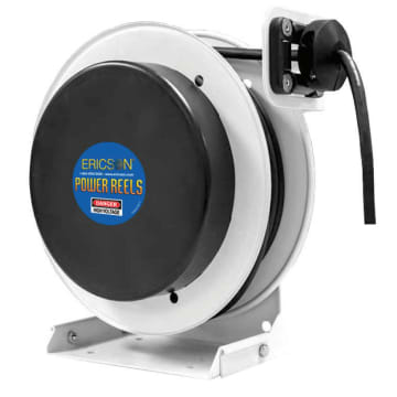 EEE F3123-50-F20 REEL COMMERCIAL GRADE, RETRACTABLE 50 FT OF 12/3 SJOW CABLE W/ BLUNT CABLE END, PRIMARY FEEDER = PLUG NEMA 5-20 @ 6 FT